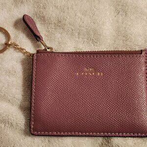 GUC Authentic Coach Dusty Rose Leather Skinny Mini Zip ID Wallet
